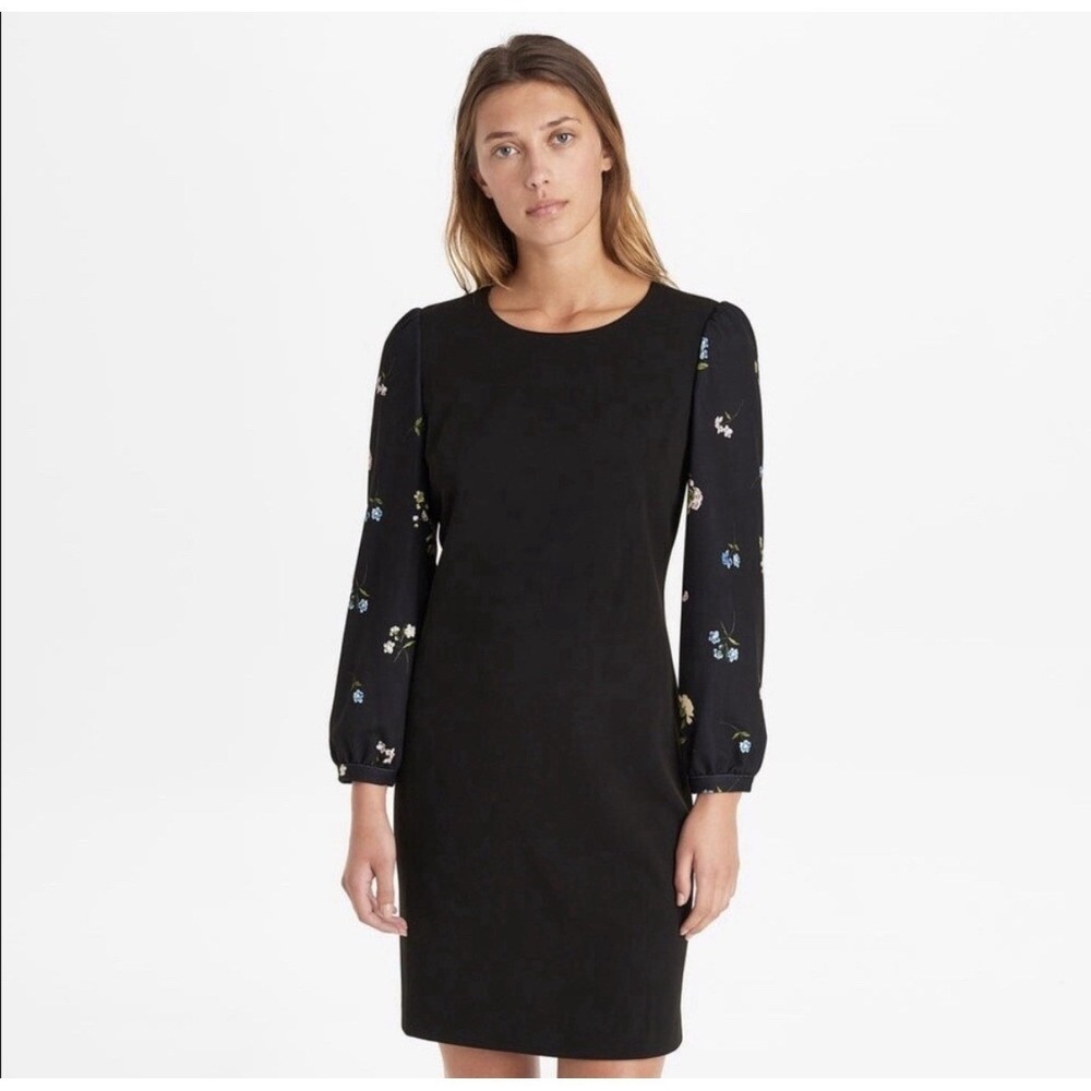 Karl Lagerfeld‎ Paris Black Floral Embroidered Sleeve Sheath Dress Size 8